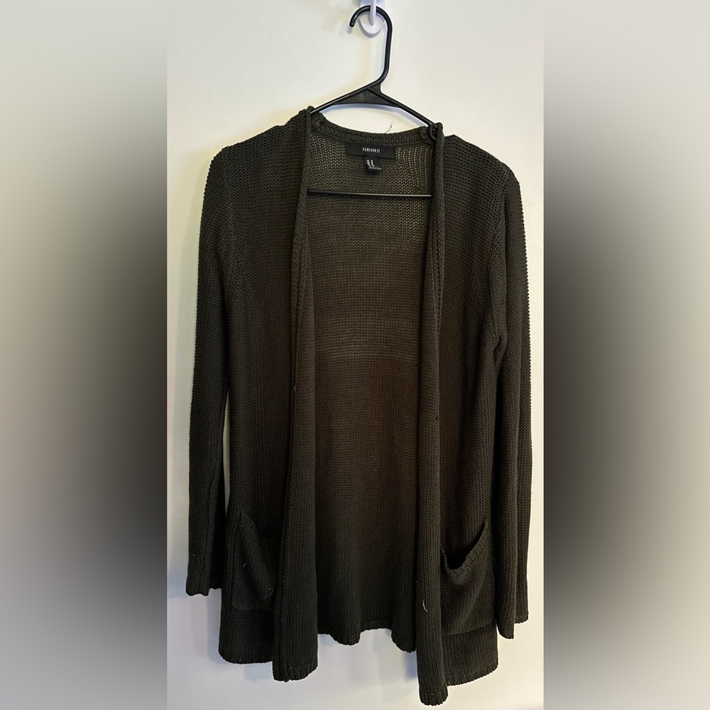 Forever 21. Dark Green Knit Cardigan.